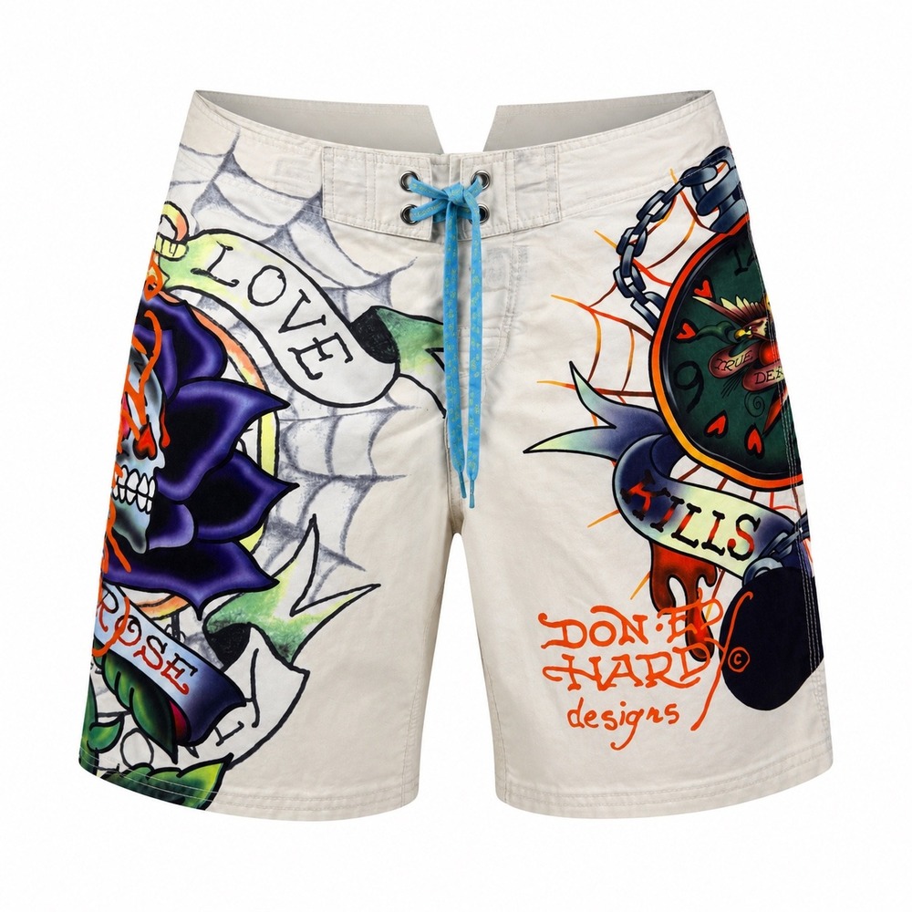 Ed Hardy Y2K Tattoo Graphic Board Shorts Mens M Surf or Die Skull Swim Trunks